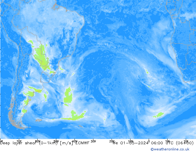 Deep layer shear (0-1km) ECMWF St 01.05.2024 06 UTC