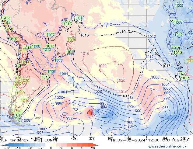 Tendenza di Pressione ECMWF gio 02.05.2024 12 UTC