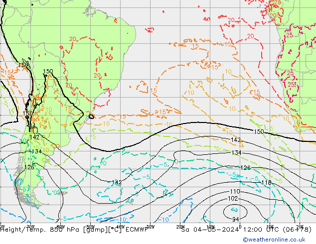 Z500/Rain (+SLP)/Z850 ECMWF sab 04.05.2024 12 UTC