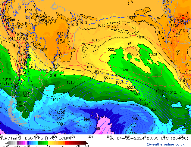 SLP/Temp. 850 hPa ECMWF  04.05.2024 00 UTC