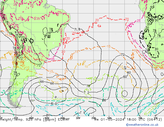 Height/Temp. 925 hPa ECMWF Mi 01.05.2024 18 UTC