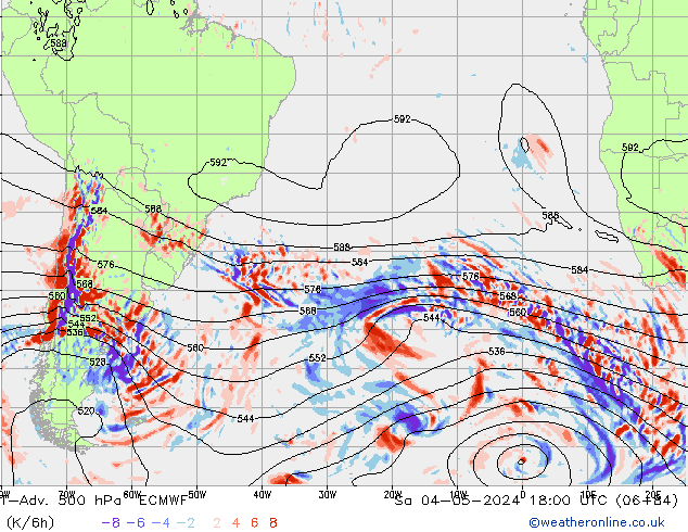 T-Adv. 500 гПа ECMWF сб 04.05.2024 18 UTC