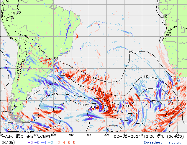 T-Adv. 850 hPa ECMWF jeu 02.05.2024 12 UTC