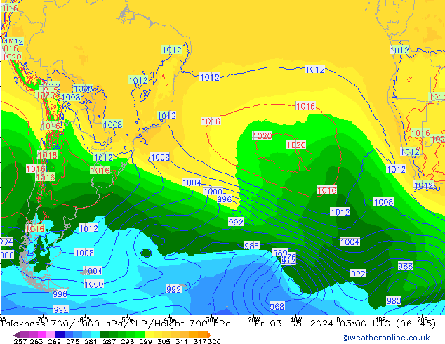 Dikte700-1000 hPa ECMWF vr 03.05.2024 03 UTC