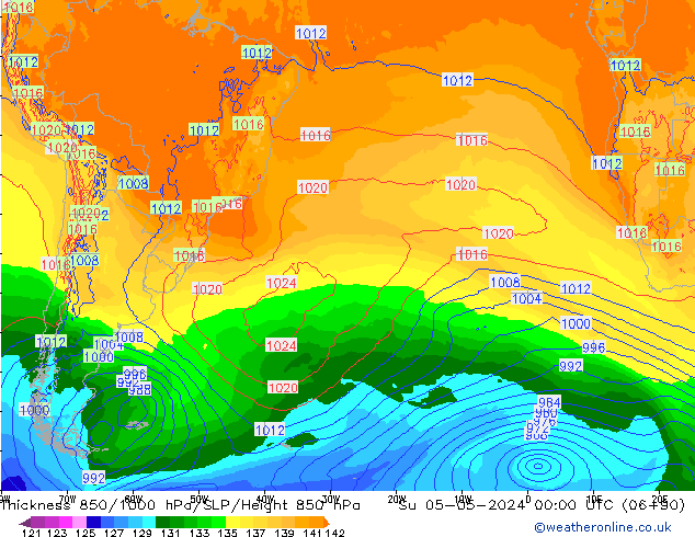 Thck 850-1000 hPa ECMWF Su 05.05.2024 00 UTC