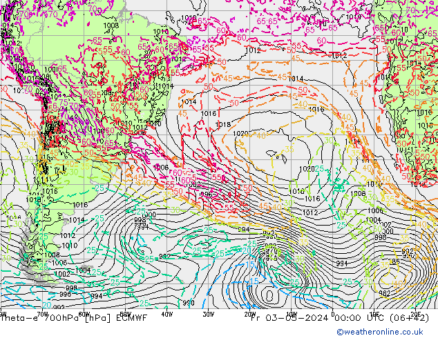 Theta-e 700hPa ECMWF ven 03.05.2024 00 UTC