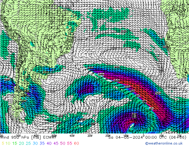 Wind 950 hPa ECMWF za 04.05.2024 00 UTC