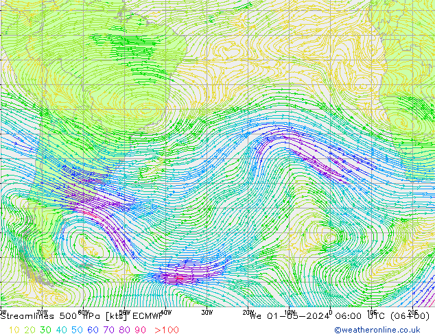 Streamlines 500 hPa ECMWF St 01.05.2024 06 UTC