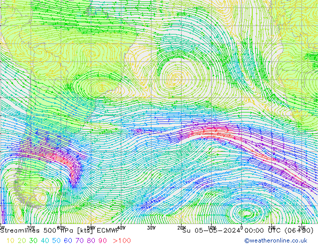 Linea di flusso 500 hPa ECMWF dom 05.05.2024 00 UTC