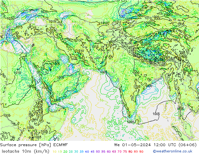 Eşrüzgar Hızları (km/sa) ECMWF Çar 01.05.2024 12 UTC