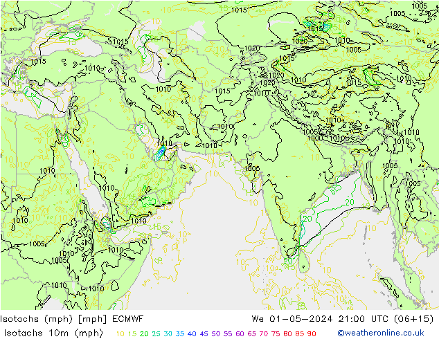 Isotachs (mph) ECMWF We 01.05.2024 21 UTC