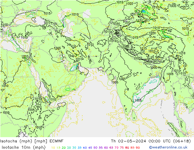 Izotacha (mph) ECMWF czw. 02.05.2024 00 UTC