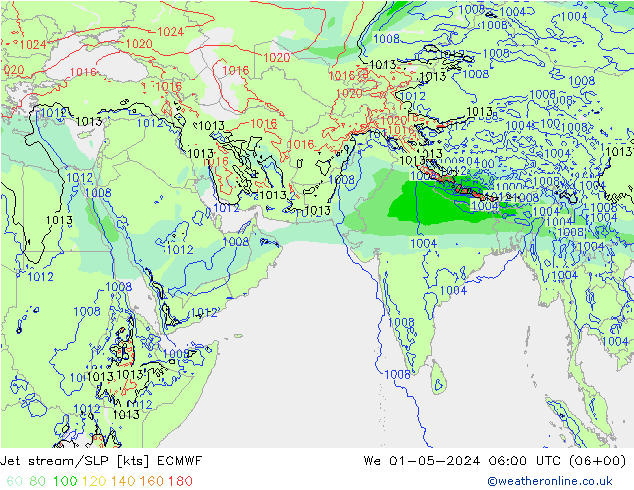 Prąd strumieniowy ECMWF śro. 01.05.2024 06 UTC