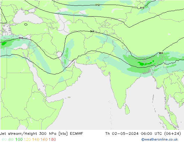 Jet stream ECMWF Qui 02.05.2024 06 UTC