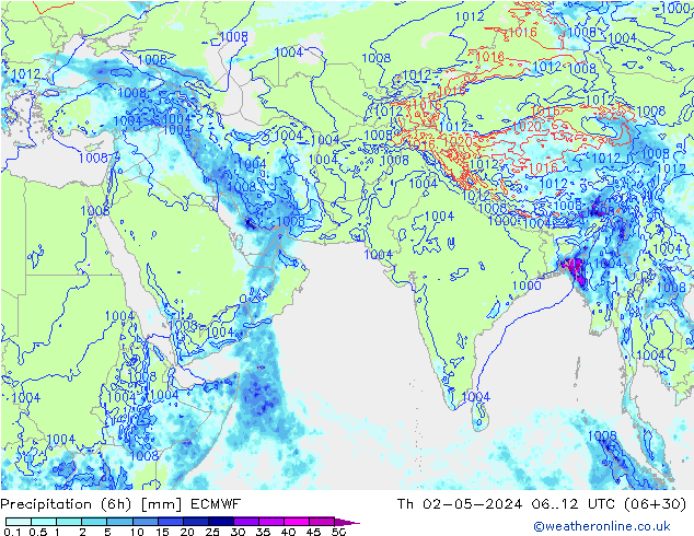 Z500/Rain (+SLP)/Z850 ECMWF czw. 02.05.2024 12 UTC