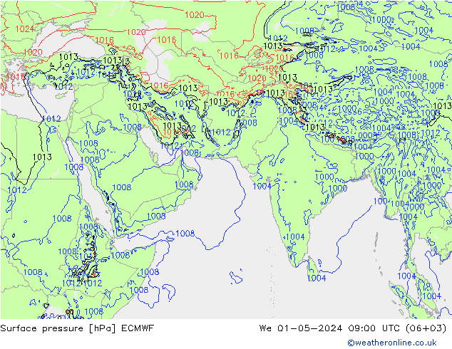 Surface pressure ECMWF We 01.05.2024 09 UTC