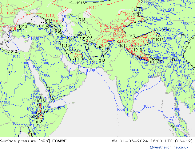 Surface pressure ECMWF We 01.05.2024 18 UTC