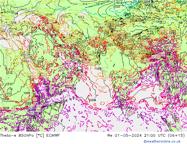 Theta-e 850hPa ECMWF We 01.05.2024 21 UTC