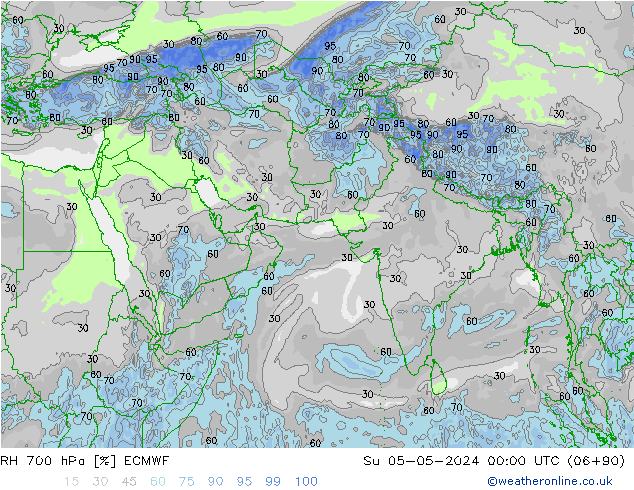 RH 700 гПа ECMWF Вс 05.05.2024 00 UTC