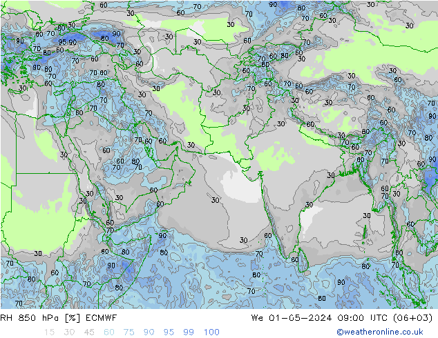 RH 850 hPa ECMWF St 01.05.2024 09 UTC