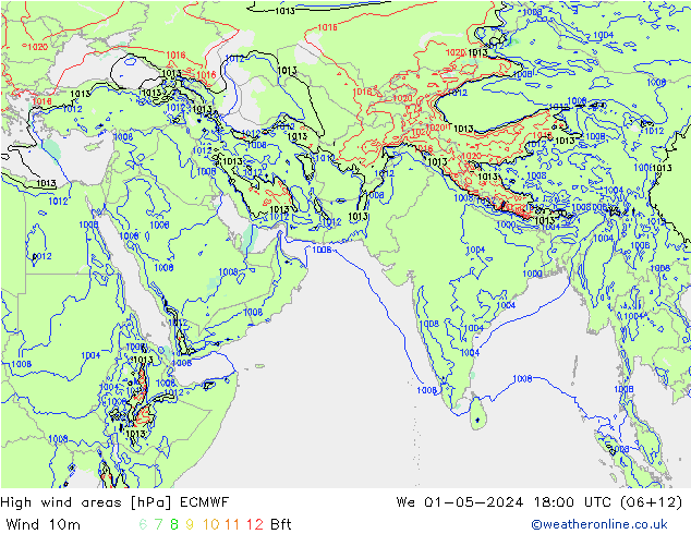 High wind areas ECMWF mer 01.05.2024 18 UTC