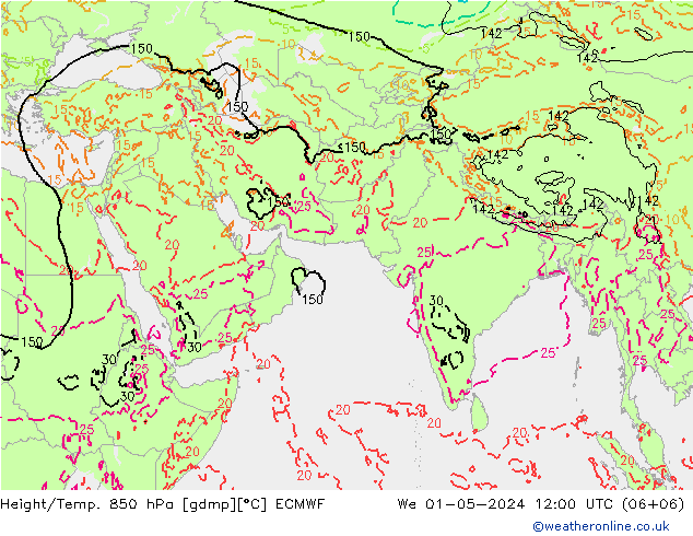 Z500/Rain (+SLP)/Z850 ECMWF ср 01.05.2024 12 UTC