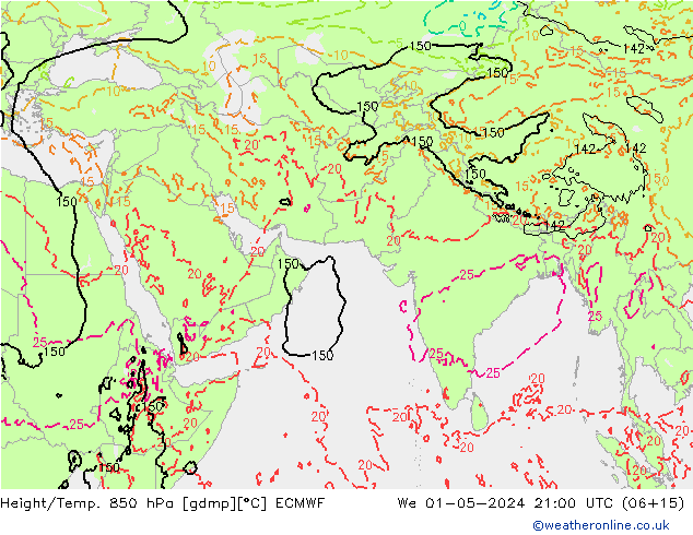 Height/Temp. 850 hPa ECMWF We 01.05.2024 21 UTC