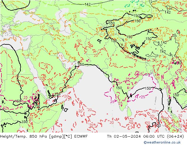 Height/Temp. 850 гПа ECMWF чт 02.05.2024 06 UTC