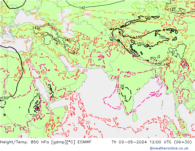 Z500/Rain (+SLP)/Z850 ECMWF Čt 02.05.2024 12 UTC