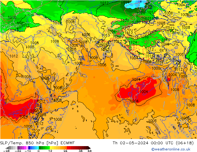 SLP/Temp. 850 hPa ECMWF Th 02.05.2024 00 UTC