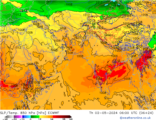 SLP/Temp. 850 гПа ECMWF чт 02.05.2024 06 UTC