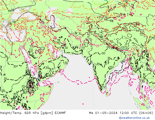 Height/Temp. 925 hPa ECMWF  01.05.2024 12 UTC