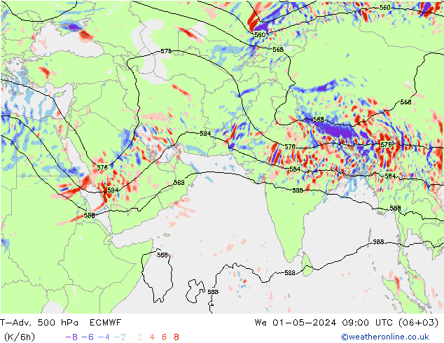 T-Adv. 500 гПа ECMWF ср 01.05.2024 09 UTC