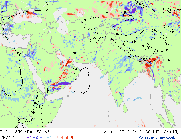 T-Adv. 850 hPa ECMWF We 01.05.2024 21 UTC