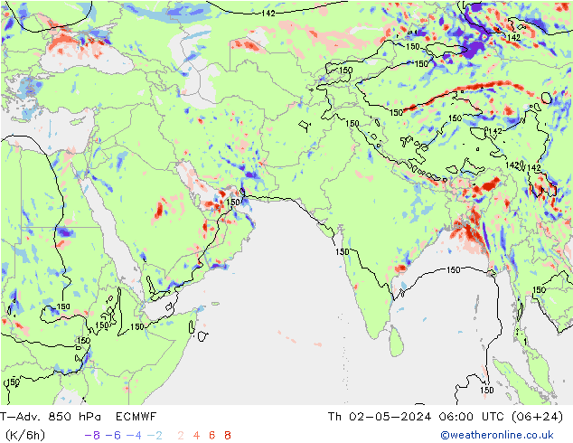 T-Adv. 850 гПа ECMWF чт 02.05.2024 06 UTC