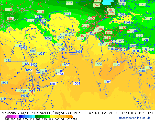 Thck 700-1000 hPa ECMWF We 01.05.2024 21 UTC