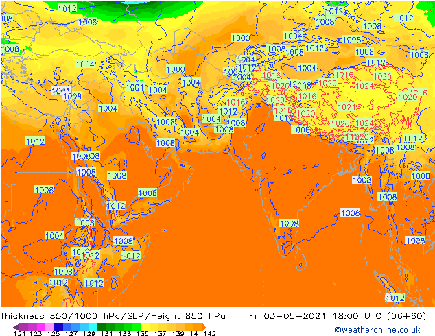 Thck 850-1000 hPa ECMWF ven 03.05.2024 18 UTC