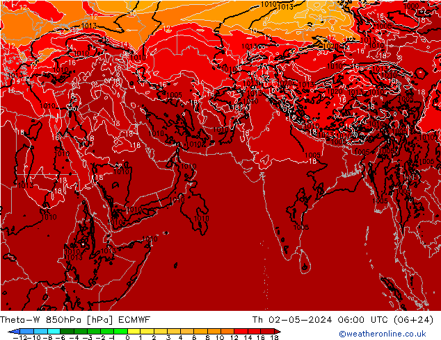 Theta-W 850гПа ECMWF чт 02.05.2024 06 UTC