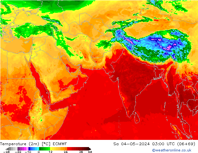 Temperatuurkaart (2m) ECMWF za 04.05.2024 03 UTC