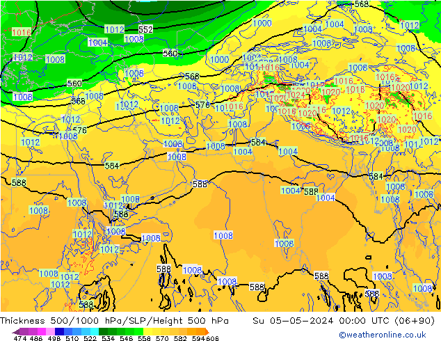 Espesor 500-1000 hPa ECMWF dom 05.05.2024 00 UTC