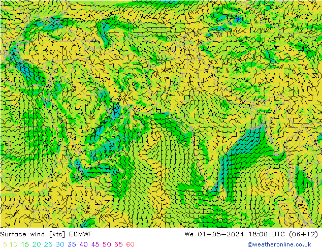 Vent 10 m ECMWF mer 01.05.2024 18 UTC