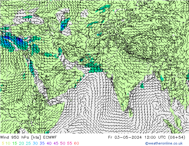 Vento 950 hPa ECMWF ven 03.05.2024 12 UTC