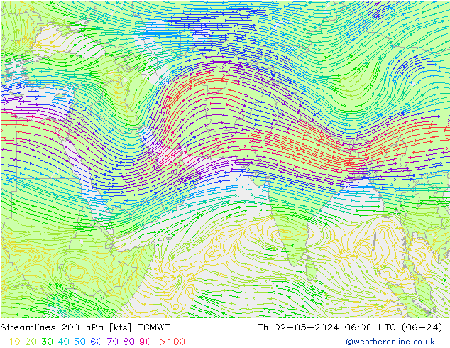 ветер 200 гПа ECMWF чт 02.05.2024 06 UTC