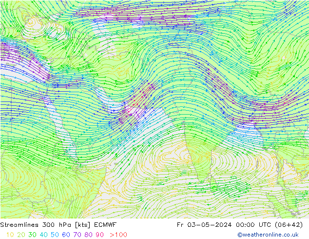 Ligne de courant 300 hPa ECMWF ven 03.05.2024 00 UTC