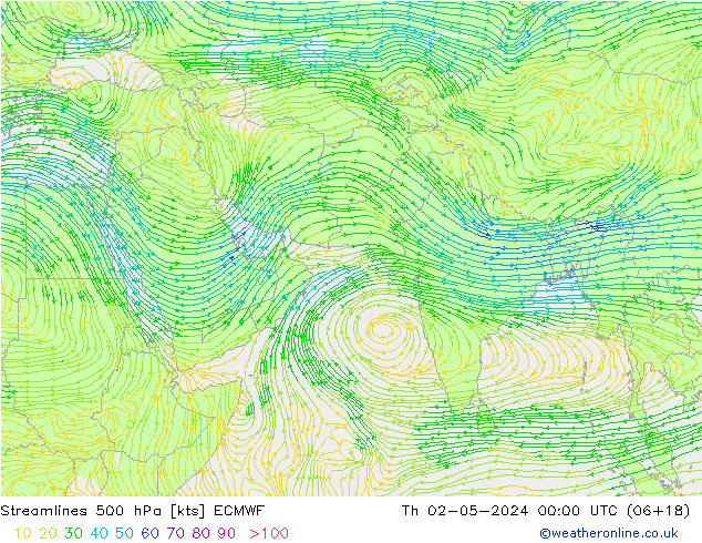 ветер 500 гПа ECMWF чт 02.05.2024 00 UTC