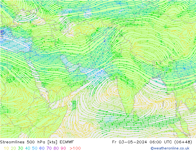 Rüzgar 500 hPa ECMWF Cu 03.05.2024 06 UTC