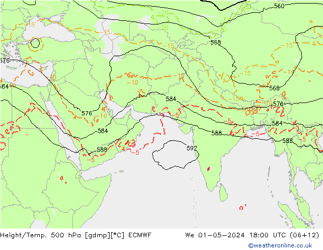 Z500/Rain (+SLP)/Z850 ECMWF śro. 01.05.2024 18 UTC