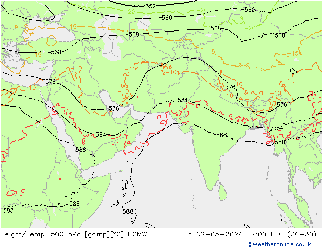 Z500/Rain (+SLP)/Z850 ECMWF Čt 02.05.2024 12 UTC
