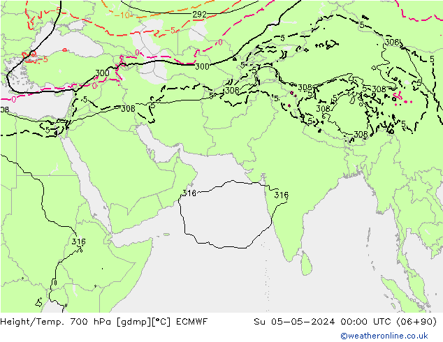 Geop./Temp. 700 hPa ECMWF dom 05.05.2024 00 UTC