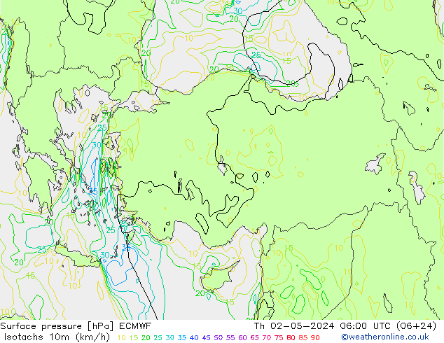 Isotaca (kph) ECMWF jue 02.05.2024 06 UTC